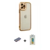 MARSİLYAN™- iPhone 12 Pro Kılıf Çekirdek Klasik Serisi - Siyah Polymer Nano Ekran Koruyucu + Renkli Kamera Lens Koruma Cam - TU