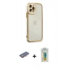 MARSİLYAN™- iPhone 12 Pro Kılıf Çekirdek Klasik Serisi - Siyah Polymer Nano Ekran Koruyucu + Renkli Kamera Lens Koruma Cam - TU