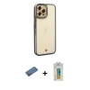 MARSİLYAN™- iPhone 12 Pro Kılıf Çekirdek Klasik Serisi - Siyah Polymer Nano Ekran Koruyucu + Shine Kamera Lens Koruma Cam - GD