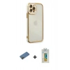 MARSİLYAN™- iPhone 12 Pro Kılıf Çekirdek Klasik Serisi - Siyah Polymer Nano Ekran Koruyucu + Shine Kamera Lens Koruma Cam - GD