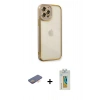 MARSİLYAN™- iPhone 12 Pro Kılıf Çekirdek Klasik Serisi - Siyah Polymer Nano Ekran Koruyucu + Turuncu Renkli Kamera Lens Koruma Cam