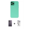 MARSİLYAN™- iPhone 12 Pro Kılıf Çekirdek Modern Serisi - Şeffaf Uv Polymer Nano Ekran Koruyucu + Beyaz Neon Fosforlu Kamera Lens