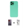 MARSİLYAN™- iPhone 12 Pro Kılıf Çekirdek Modern Serisi - Şeffaf Uv Polymer Nano Ekran Koruyucu + Neon Fosforlu Kamera Lens - TU