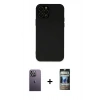 MARSİLYAN™- iPhone 12 Pro Kılıf Çekirdek Modern Serisi - Siyah 34D Hayalet Izgaralı Cam + Neon Fosforlu Kamera Lens - BZ