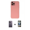 MARSİLYAN™- iPhone 12 Pro Kılıf Çekirdek Modern Serisi - Siyah 34D Hayalet Izgaralı Cam + Neon Fosforlu Kamera Lens - BZ