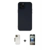 MARSİLYAN™- iPhone 12 Pro Kılıf Çekirdek Modern Serisi - Siyah 34D Hayalet Izgaralı Cam + Shine Kamera Lens - GD