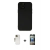 MARSİLYAN™- iPhone 12 Pro Kılıf Çekirdek Modern Serisi - Siyah 34D Hayalet Izgaralı Cam + Shine Kamera Lens - GD