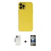 MARSİLYAN™- iPhone 12 Pro Kılıf Çekirdek Modern Serisi - Siyah 34D Hayalet Izgaralı Cam + Shine Kamera Lens - GS