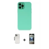 MARSİLYAN™- iPhone 12 Pro Kılıf Çekirdek Modern Serisi - Siyah 34D Hayalet Izgaralı Cam + Shine Kamera Lens - GS