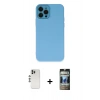 MARSİLYAN™- iPhone 12 Pro Kılıf Çekirdek Modern Serisi - Siyah 34D Hayalet Izgaralı Cam + Shine Kamera Lens - GS