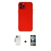 MARSİLYAN™- iPhone 12 Pro Kılıf Çekirdek Modern Serisi - Siyah 34D Hayalet Izgaralı Cam + Shine Kamera Lens - GS