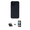 MARSİLYAN™- iPhone 12 Pro Kılıf Çekirdek Modern Serisi - Siyah 34D Hayalet Izgaralı Cam + Kamera Lens Koruma Cam - SF