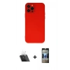 MARSİLYAN™- iPhone 12 Pro Kılıf Çekirdek Modern Serisi - Siyah 34D Hayalet Izgaralı Cam + Kamera Lens Koruma Cam - SF