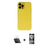MARSİLYAN™- iPhone 12 Pro Kılıf Çekirdek Modern Serisi - Siyah 34D Hayalet Izgaralı Cam + Kamera Lens Koruma Cam - SF