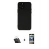 MARSİLYAN™- iPhone 12 Pro Kılıf Çekirdek Modern Serisi - Siyah 34D Hayalet Izgaralı Cam + Kamera Lens Koruma Cam - SF
