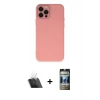 MARSİLYAN™- iPhone 12 Pro Kılıf Çekirdek Modern Serisi - Siyah 34D Hayalet Izgaralı Cam + Kamera Lens Koruma Cam - SF