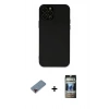 MARSİLYAN™- iPhone 12 Pro Kılıf Çekirdek Modern Serisi - Siyah 34D Hayalet Izgaralı Cam + Metal Kamera Lens Koruma Cam - KI
