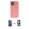 MARSİLYAN™- iPhone 12 Pro Kılıf Çekirdek Modern Serisi - Siyah 34D Hayalet Izgaralı Cam + Neon Fosforlu Kamera Lens - MI
