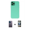 MARSİLYAN™- iPhone 12 Pro Kılıf Çekirdek Modern Serisi - Siyah 34D Hayalet Izgaralı Cam + Neon Fosforlu Kamera Lens - MI
