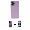 MARSİLYAN™- iPhone 12 Pro Kılıf Çekirdek Modern Serisi - Siyah 34D Hayalet Izgaralı Cam + Neon Fosforlu Kamera Lens - MI