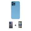MARSİLYAN™- iPhone 12 Pro Kılıf Çekirdek Modern Serisi - Siyah 34D Hayalet Izgaralı Cam + Neon Fosforlu Kamera Lens - MI