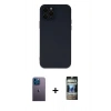 MARSİLYAN™- iPhone 12 Pro Kılıf Çekirdek Modern Serisi - Siyah 34D Hayalet Izgaralı Cam + Neon Fosforlu Kamera Lens - MI