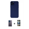 MARSİLYAN™- iPhone 12 Pro Kılıf Çekirdek Modern Serisi - Siyah 34D Hayalet Izgaralı Cam + Neon Fosforlu Kamera Lens - MI