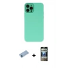 MARSİLYAN™- iPhone 12 Pro Kılıf Çekirdek Modern Serisi - Siyah 34D Hayalet Izgaralı Cam + Shine Kamera Lens Koruma Cam - MI