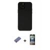MARSİLYAN™- iPhone 12 Pro Kılıf Çekirdek Modern Serisi - Siyah 34D Hayalet Izgaralı Cam + Metal Kamera Lens Koruma Cam - GD