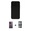 MARSİLYAN™- iPhone 12 Pro Kılıf Çekirdek Modern Serisi - Siyah 34D Hayalet Izgaralı Cam + Neon Fosforlu Kamera Lens - TU