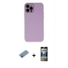 MARSİLYAN™- iPhone 12 Pro Kılıf Çekirdek Modern Serisi - Siyah 34D Hayalet Izgaralı Cam + Pembe Shine Kamera Lens Koruma Cam