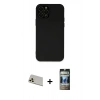 MARSİLYAN™- iPhone 12 Pro Kılıf Çekirdek Modern Serisi - Siyah 34D Hayalet Izgaralı Cam + Rainbow Kamera Lens Koruma Cam - GD