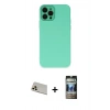 MARSİLYAN™- iPhone 12 Pro Kılıf Çekirdek Modern Serisi - Siyah 34D Hayalet Izgaralı Cam + Rainbow Kamera Lens Koruma Cam - GD