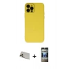 MARSİLYAN™- iPhone 12 Pro Kılıf Çekirdek Modern Serisi - Siyah 34D Hayalet Izgaralı Cam + Rainbow Kamera Lens Koruma Cam - GD