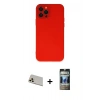 MARSİLYAN™- iPhone 12 Pro Kılıf Çekirdek Modern Serisi - Siyah 34D Hayalet Izgaralı Cam + Rainbow Kamera Lens Koruma Cam - GD