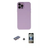 MARSİLYAN™- iPhone 12 Pro Kılıf Çekirdek Modern Serisi - Siyah 34D Hayalet Izgaralı Cam + Renkli Kamera Lens Koruma Cam - TU