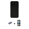 MARSİLYAN™- iPhone 12 Pro Kılıf Çekirdek Modern Serisi - Siyah 34D Hayalet Izgaralı Cam + Renkli Kamera Lens Koruma Cam - TU