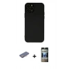 MARSİLYAN™- iPhone 12 Pro Kılıf Çekirdek Modern Serisi - Siyah 34D Hayalet Izgaralı Cam + Renkli Kamera Lens Koruma Cam - PE
