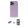 MARSİLYAN™- iPhone 12 Pro Kılıf Çekirdek Modern Serisi - Siyah 34D Hayalet Izgaralı Cam + Renkli Kamera Lens Koruma Cam - PE