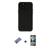 MARSİLYAN™- iPhone 12 Pro Kılıf Çekirdek Modern Serisi - Siyah 34D Hayalet Izgaralı Cam + Shine Kamera Lens Koruma Cam - SH