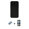 MARSİLYAN™- iPhone 12 Pro Kılıf Çekirdek Modern Serisi - Siyah 34D Hayalet Izgaralı Cam + Shine Kamera Lens Koruma Cam - GI
