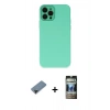 MARSİLYAN™- iPhone 12 Pro Kılıf Çekirdek Modern Serisi - Siyah 34D Hayalet Izgaralı Cam + Shine Kamera Lens Koruma Cam - SH