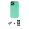 MARSİLYAN™- iPhone 12 Pro Kılıf Çekirdek Modern Serisi - Siyah 34D Hayalet Izgaralı Cam + Shine Kamera Lens Koruma Cam - GS