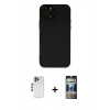 MARSİLYAN™- iPhone 12 Pro Kılıf Çekirdek Modern Serisi - Siyah 34D Hayalet Izgaralı Cam + Shine Kamera Lens - MI