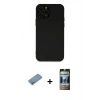 MARSİLYAN™- iPhone 12 Pro Kılıf Çekirdek Modern Serisi - Siyah 34D Hayalet Izgaralı Cam + Shine Kamera Lens Koruma Cam - GS