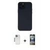 MARSİLYAN™- iPhone 12 Pro Kılıf Çekirdek Modern Serisi - Siyah 34D Hayalet Izgaralı Cam + Shine Kamera Lens - MI