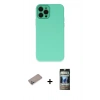 MARSİLYAN™- iPhone 12 Pro Kılıf Çekirdek Modern Serisi - Siyah 34D Hayalet Izgaralı Cam + Shine Kamera Lens Koruma Cam - SABE
