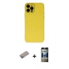 MARSİLYAN™- iPhone 12 Pro Kılıf Çekirdek Modern Serisi - Siyah 34D Hayalet Izgaralı Cam + Shine Kamera Lens Koruma Cam - SABE