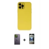 MARSİLYAN™- iPhone 12 Pro Kılıf Çekirdek Modern Serisi - Siyah 34D Hayalet Izgaralı Cam + Neon Fosforlu Kamera Lens - YL