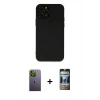MARSİLYAN™- iPhone 12 Pro Kılıf Çekirdek Modern Serisi - Siyah 34D Hayalet Izgaralı Cam + Neon Fosforlu Kamera Lens - YL